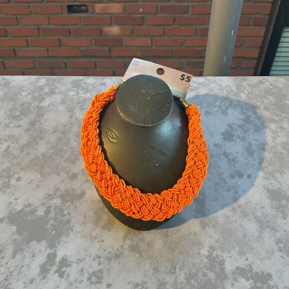 Unbranded Jewelry - Vintage Orange Seed Beaded Braided Choker Collar Statement Necklace